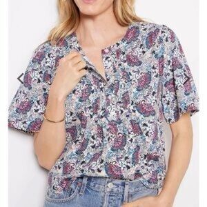 Evereve Short Sleeve Button Down Cotton Rayon Blouse Size XS